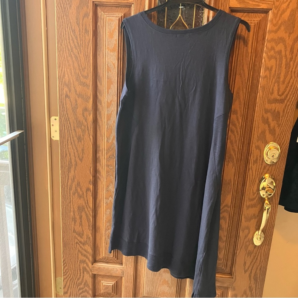 DKNY Jean's Women's Navy Blue Asymmetrical Scoop Neck Knit Dress Size XL Casual - Picture 6 of 10